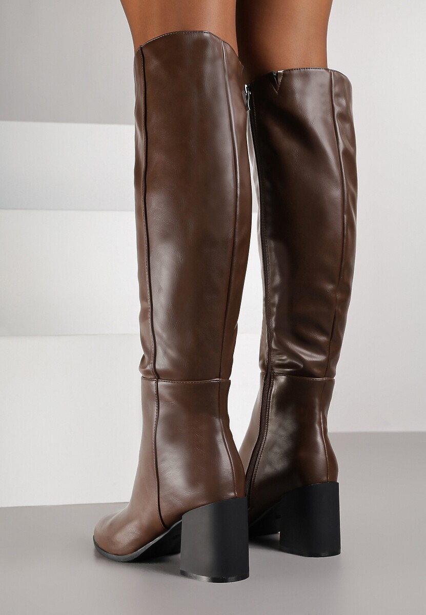 Brązowe Kozaki Vices na Słupku z Przeszyciami Codvira