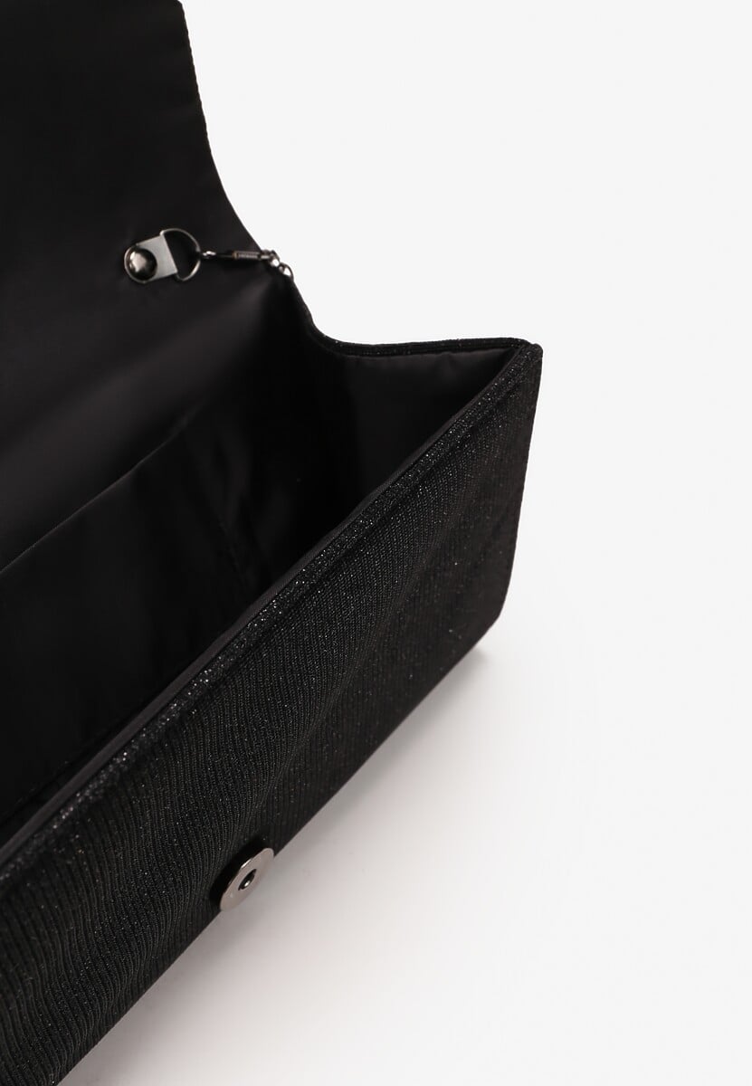 Czarna Torebka Kopertówka z Połyskiem Ozdobnie Marszczona Arutha