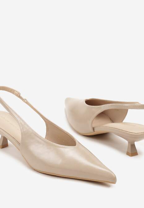 Beżowe Czółenka Slingback na Obcasie Typu Kaczuszka Latorra