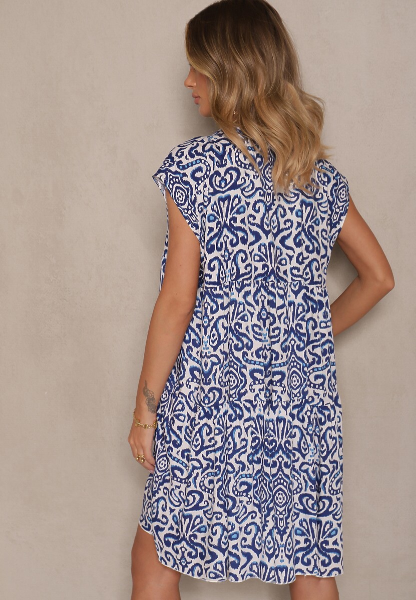 Niebieska Rozkloszowana Sukienka z Bawełny o Fasonie Oversize Liranda