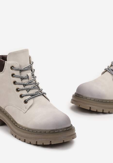 Beżowe Traperki z Ociepleniem i Sznurowaniem Almudena