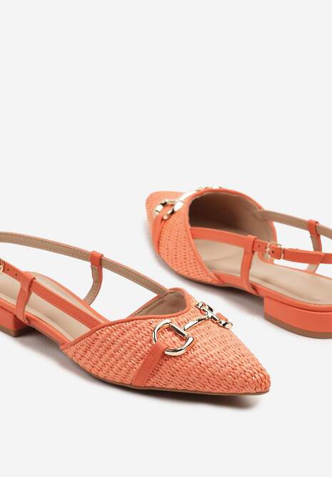 Pomarańczowe Sandały Slingback z Tweedowymi Zdobieniami i Metaliczną Aplikacją Annilena