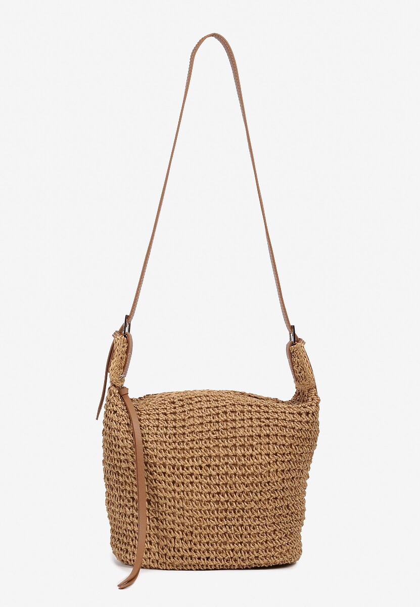 Beżowa Torebka z Plecionki na Regulowanym Pasku Antolla