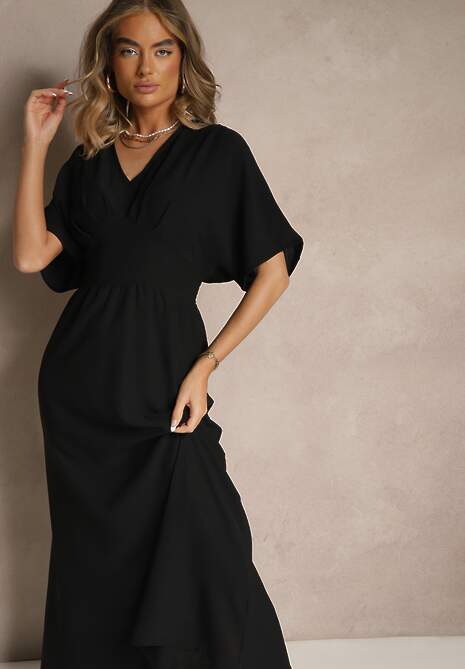 Czarna Sukienka z Bawełną i Marszczoną Górą Filaviela