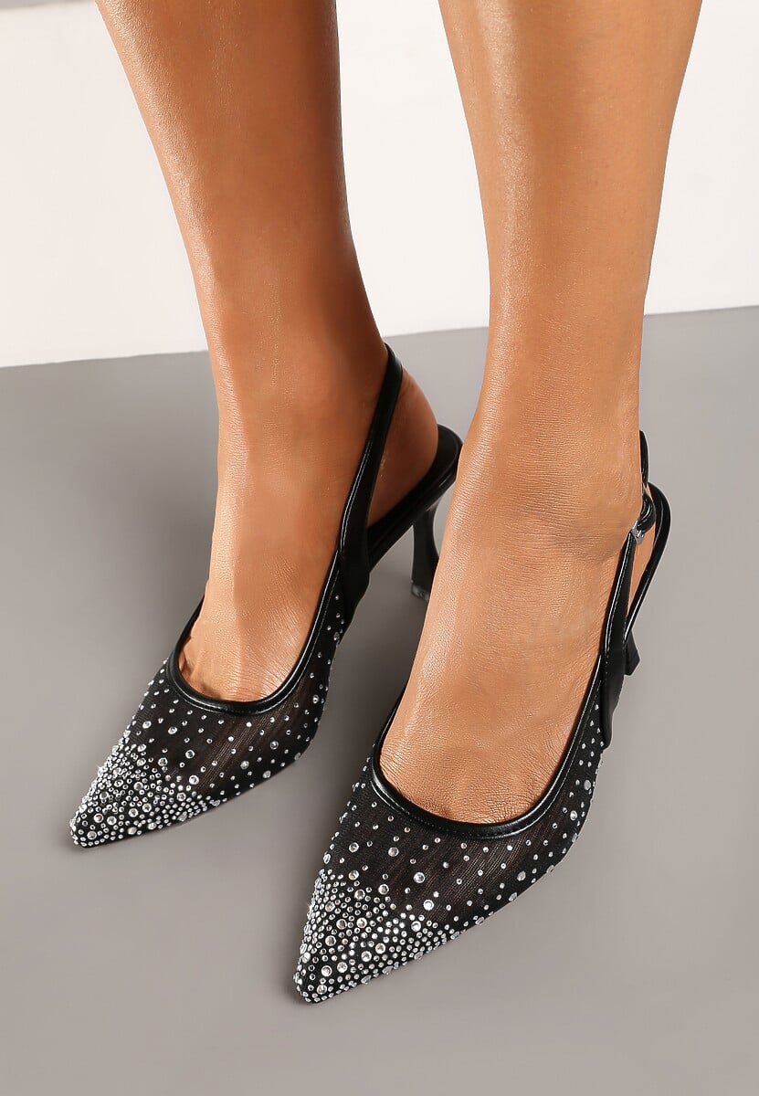 Czarne Eleganckie Czółenka z Cyrkoniami i Klepsydrową Szpilką Renamia