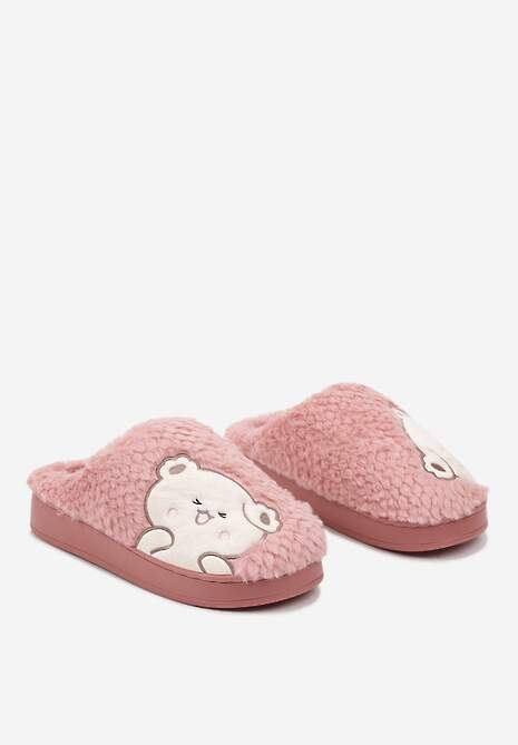 Ciemnoróżowe Kapcie na Platformie Ozdobione Haftowanym Motywem Laorisia