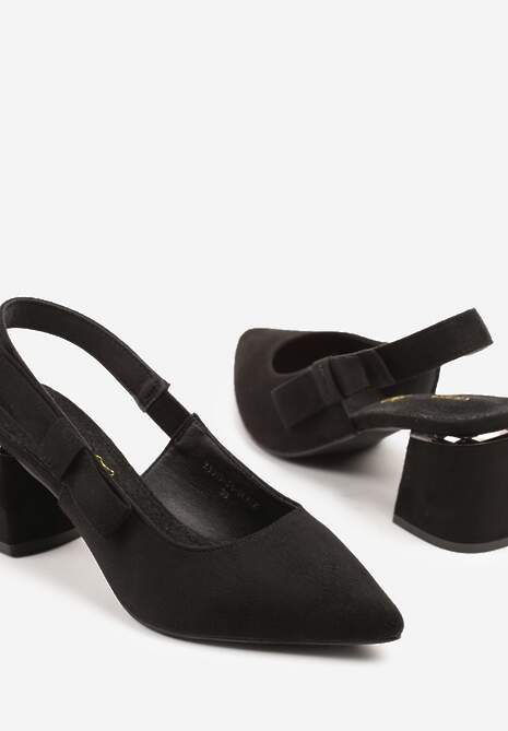 Czarne Sandały na Słupku Vices Slingback ze Skórzaną Wkładką Vevoline