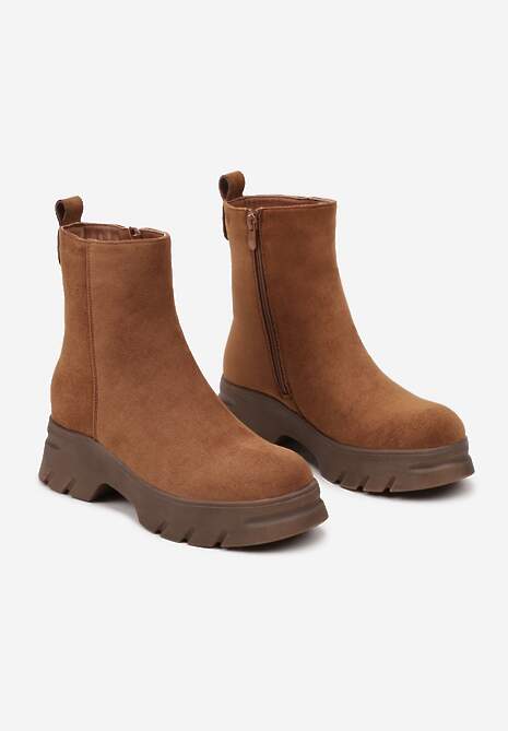 Brązowe Casualowe Botki z Ekozamszu na Platformie Naolara