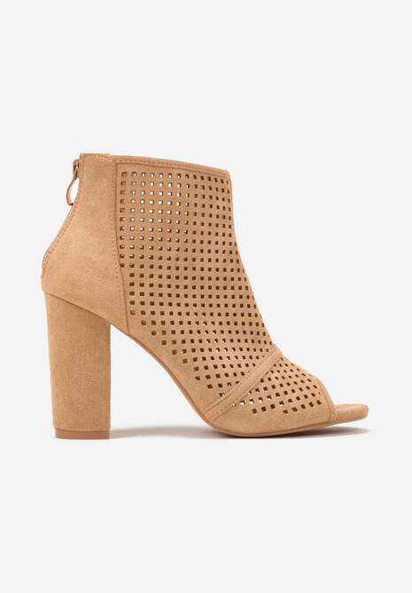 Beżowe Sandały Vices na Słupku z Ażurową Cholewką Felilina