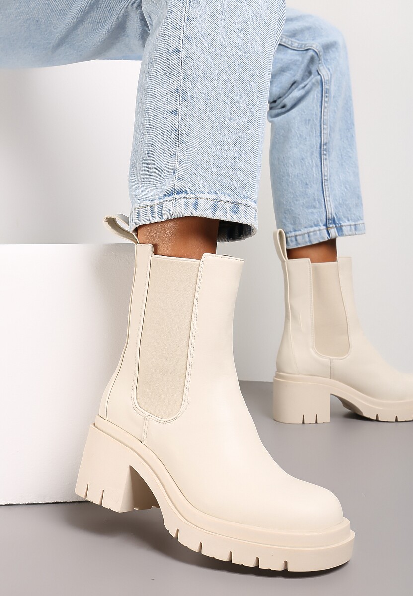 Beżowe Botki w Stylu Wsuwanych Sztybletów Chunky Alitune