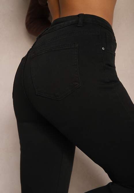 Czarne Jeansy Straight z Wysokim Stanem Kathelia