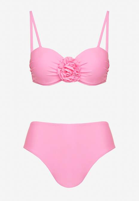 Jasnoróżowe Bikini Majtki Figi Biustonosz Ozdobione Kwiatem 3D Tenionea