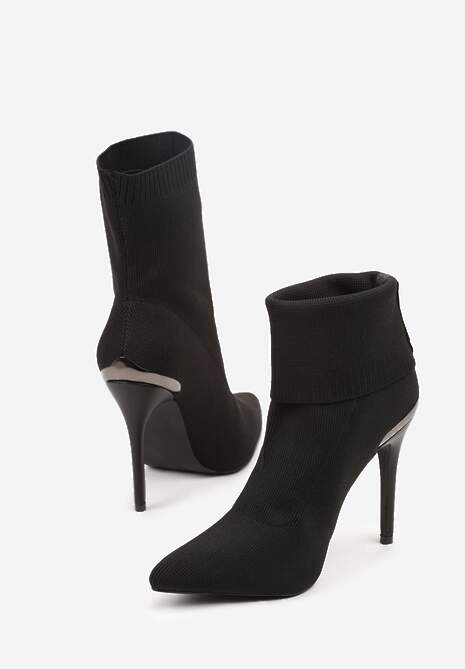 Czarne Botki Vices ze Skarpetkową Cholewką na Szpilce Brattalie