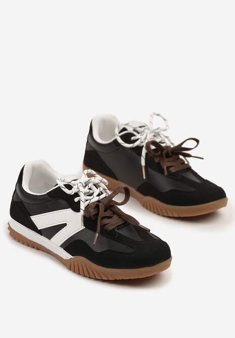 Czarno-Białe Sneakersy w Stylu Kultowych Tenisówek z Podwójnymi Sznurówkami Nilaviela