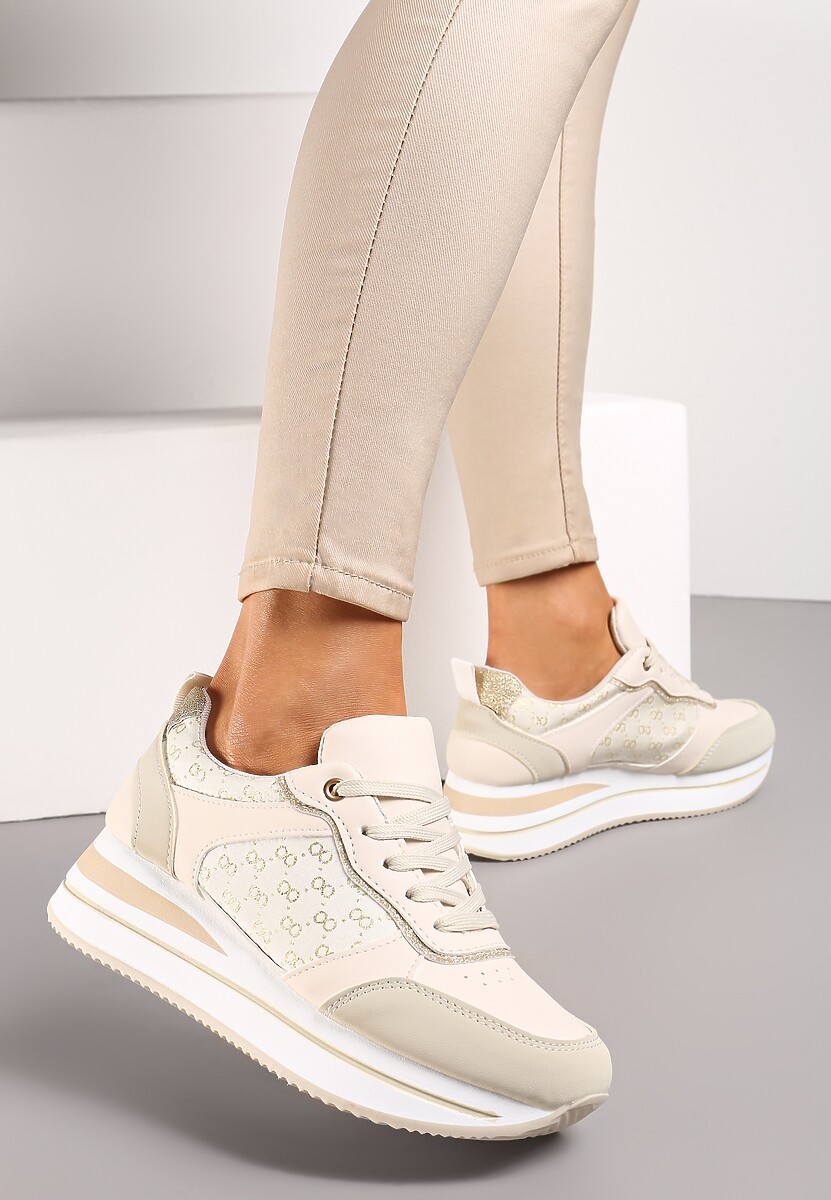 Białe Sneakersy z Brokatem na Grubej Podeszwie Hilena