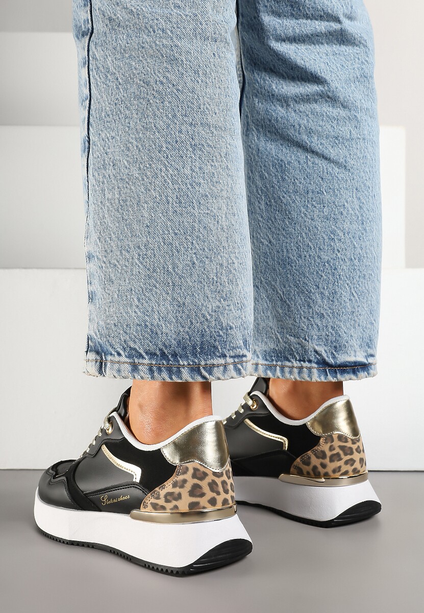 Czarne Sneakersy z Panterką i Napisem Raccaria