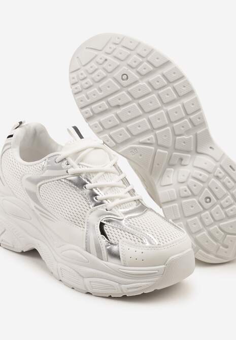 Biało-Srebrne Sneakersy Vices na Platformie Ozdobione Tłoczeniem Natiselle