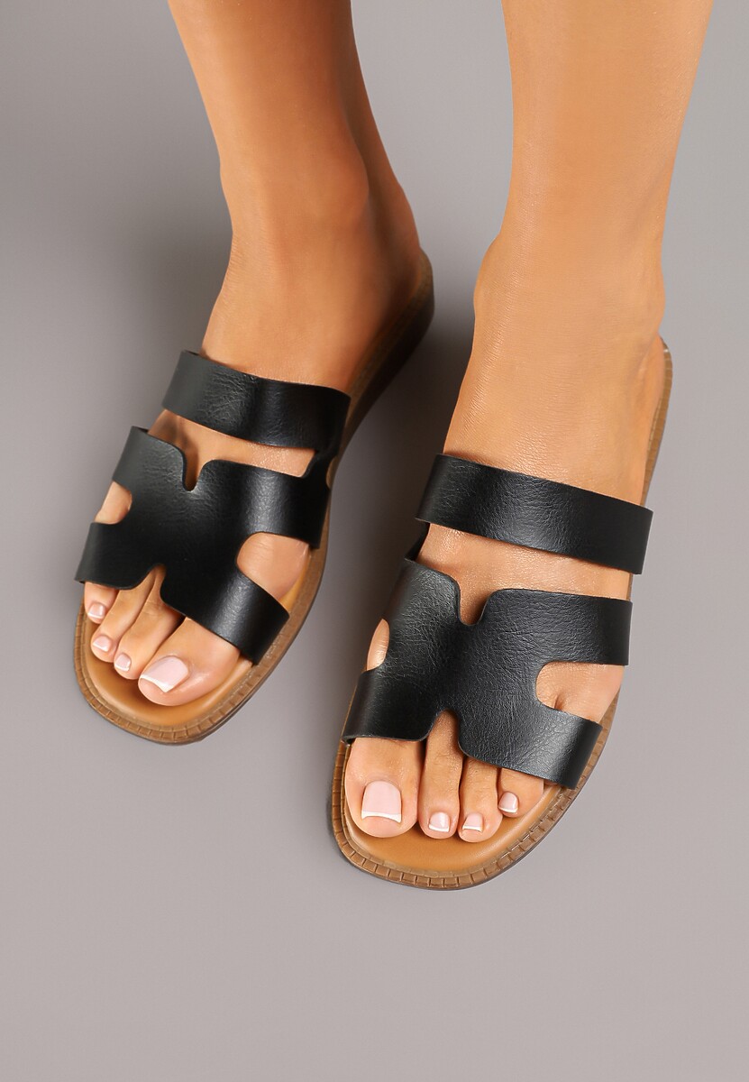 Czarne Wsuwane Klapki z Wycięciami Olialin