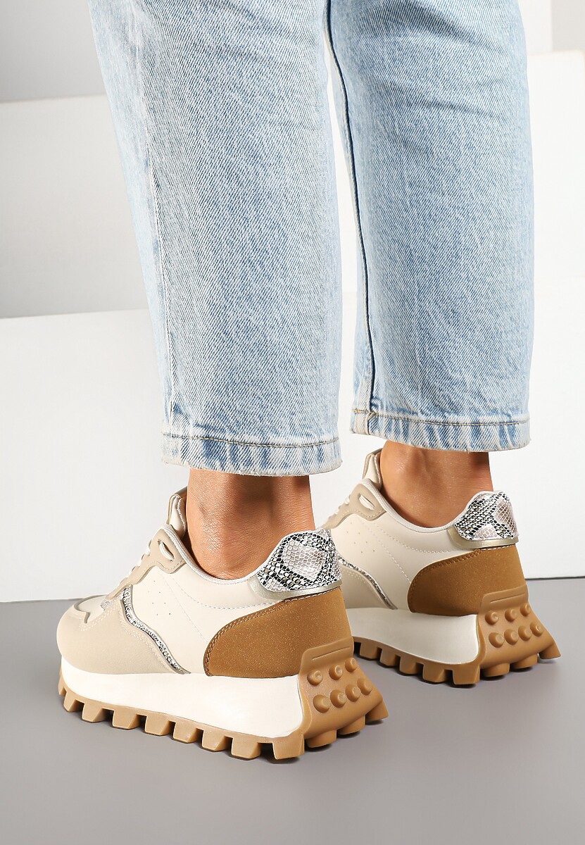 Beżowe Sneakersy z Geometrycznym Wzorem Korisoria