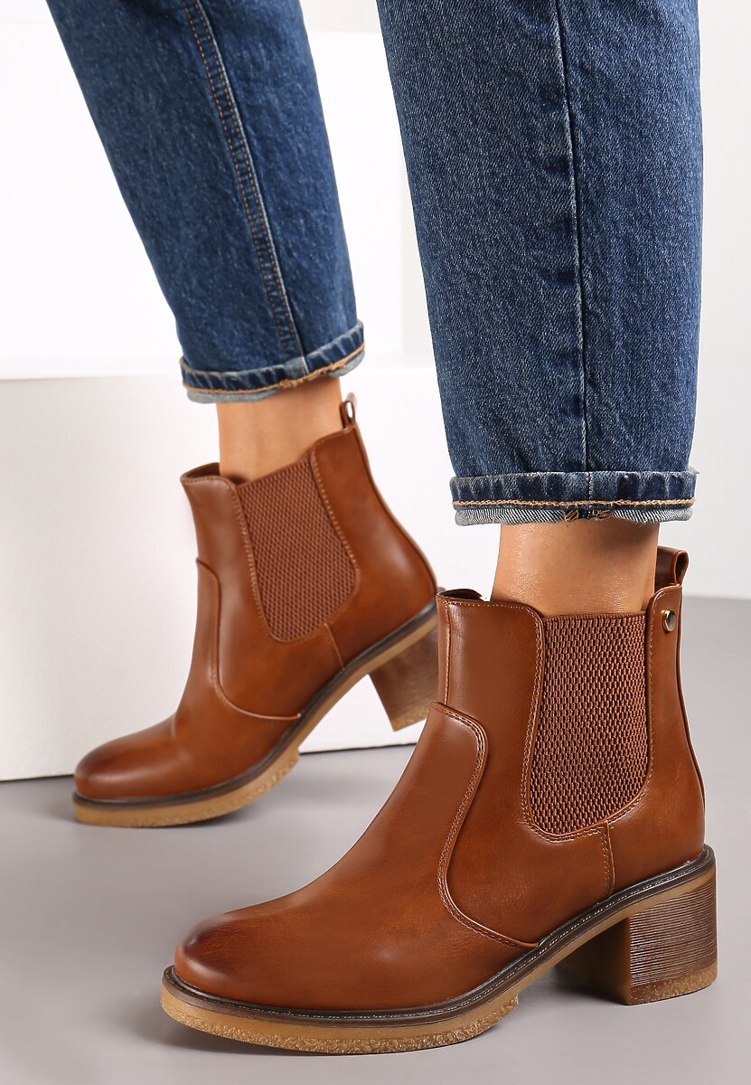 Brązowe Botki Sztyblety z Elastyczną Wstawką Naresina