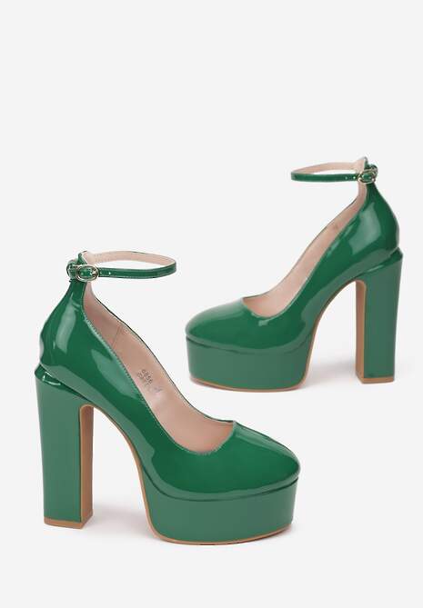 Zielone Czółenka na Platformie i Słupku Mossaia