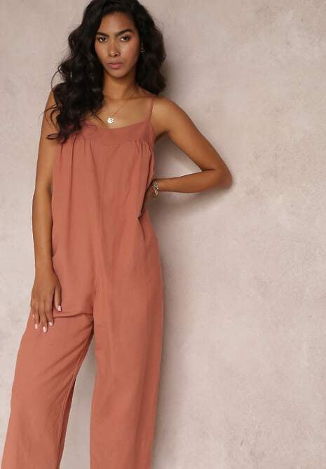 Ciemnoróżowy Kombinezon na Regulowanych Ramiączkach z Długimi Nogawkami z Bawełny Myrcela