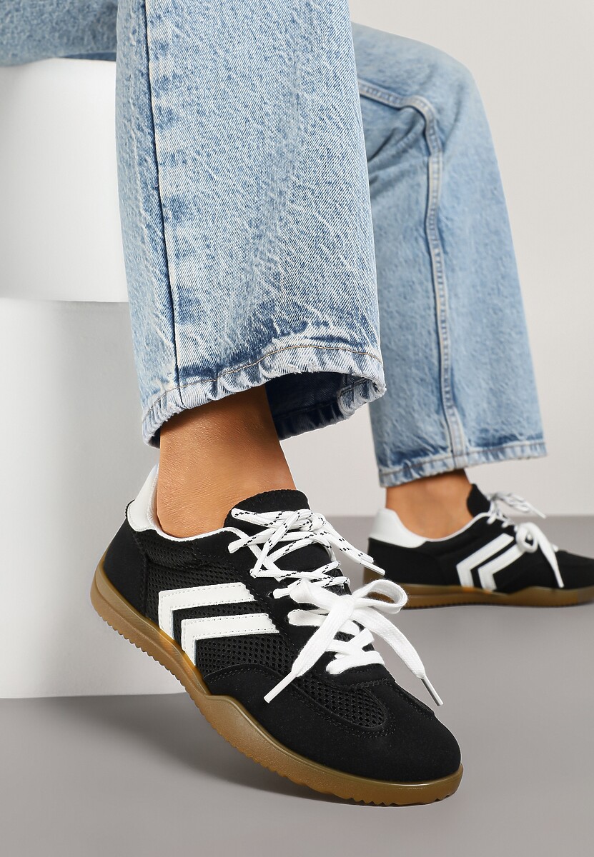 Czarne Sneakersy w Stylu Tenisówek Ozdobione Geometrycznym Wzorem Teloriella