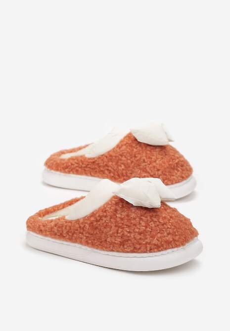 Pomarańczowe Kapcie z Futrzanego Kożuszka z Kokardką Hilusa