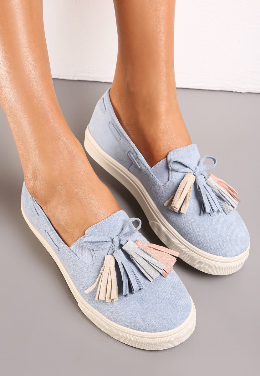 Jasnoniebieskie Półbuty z Chwostami na Grubej Podeszwie Melana