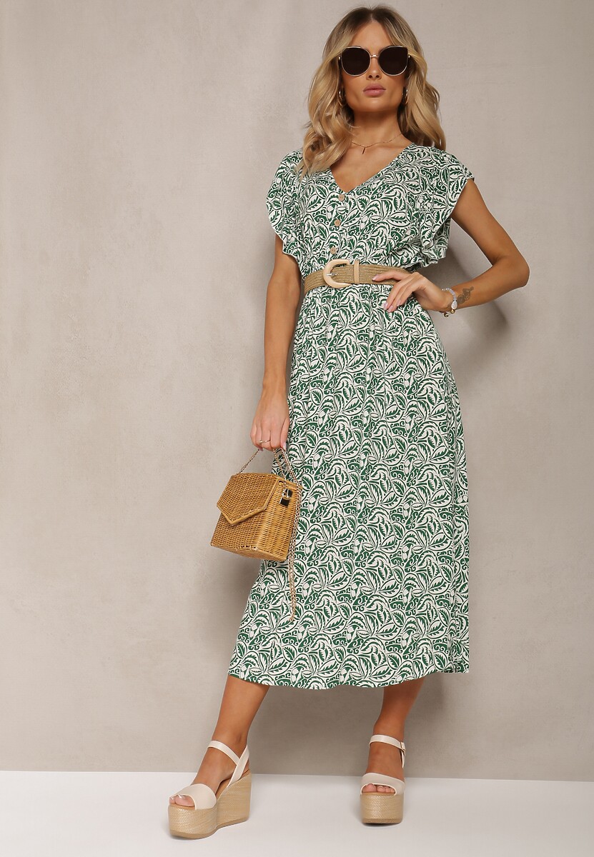 Czarna Bawełniana Sukienka na Lato z Elastyczną Gumką w Pasie i Falbankami Przy Ramionach Jovenia