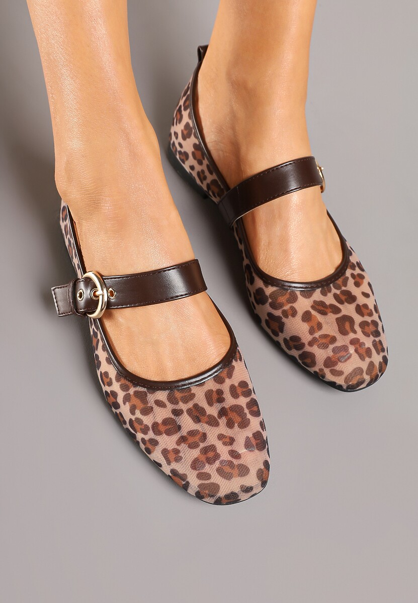 Panterkowe Siateczkowe Balerinki z Paskiem w Klamerką Korlexia