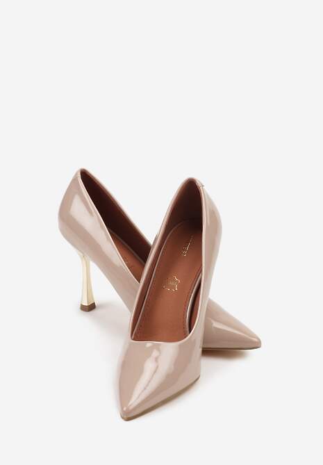 Beżowe Szpilki Vices Lakierowane z Wkładką ze Skóry Naturalnej Olorissa
