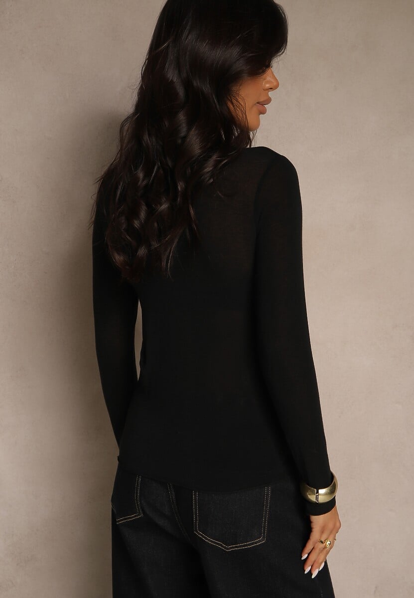 Czarna Bluzka Longsleeve z Wiskozy i Kaszmiru Unelle