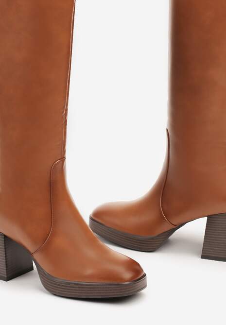 Brązowe Kozaki na Słupku z Lekkim Ociepleniem Ansilaria