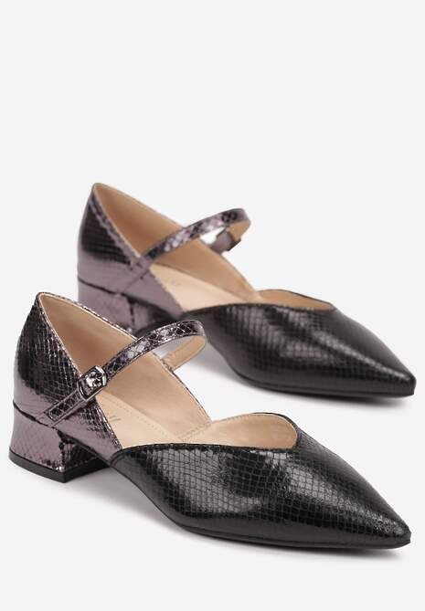 Czarne Czółenka ze Szpiczastym Noskiem na Niskim Słupku Tiasima