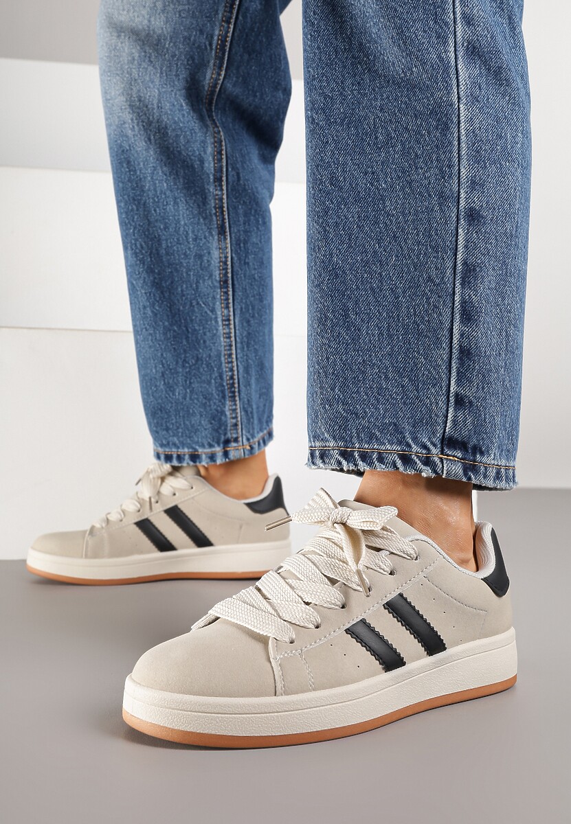 Szaro-Białe Sneakersy z Geometrycznym Wzorem Rillomia