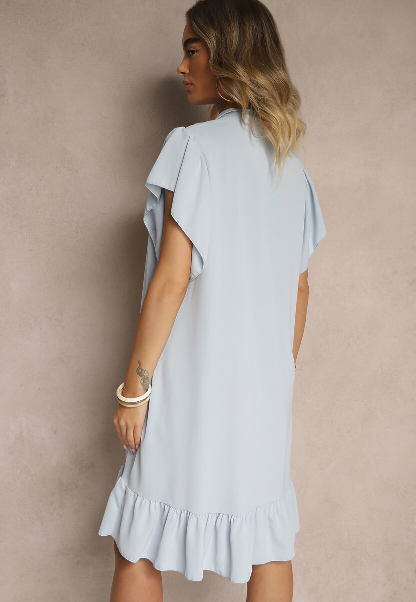 Jasnoniebieska Koszulowa Sukienka Ozdobiona Falbankami i Guzikami Tenelora