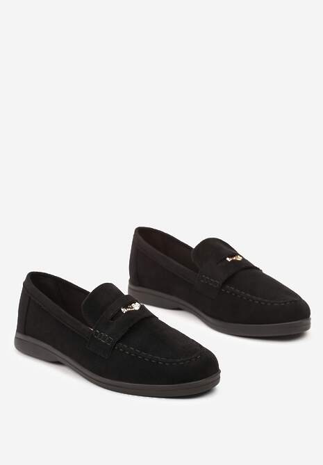 Czarne Klasyczne Mokasyny z Imitacji Zamszu z Klamerką Dorellia