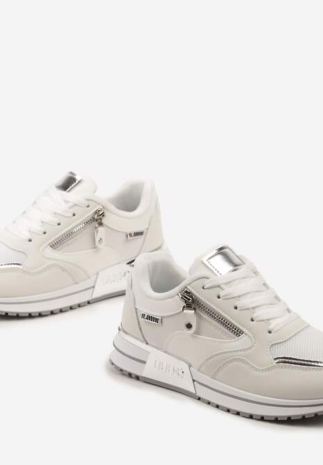 Białe Sneakersy z Ozdobnym Suwakiem na Boku i Metalowymi Wstawkami Lavaria