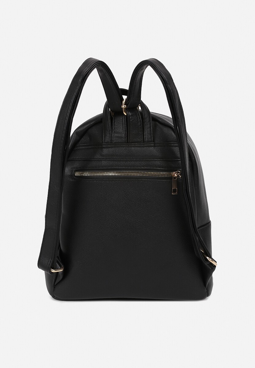 Czarny Casualowy Plecak Ozdobiony Metalicznym Logo i Pikowaniem Jaloedi