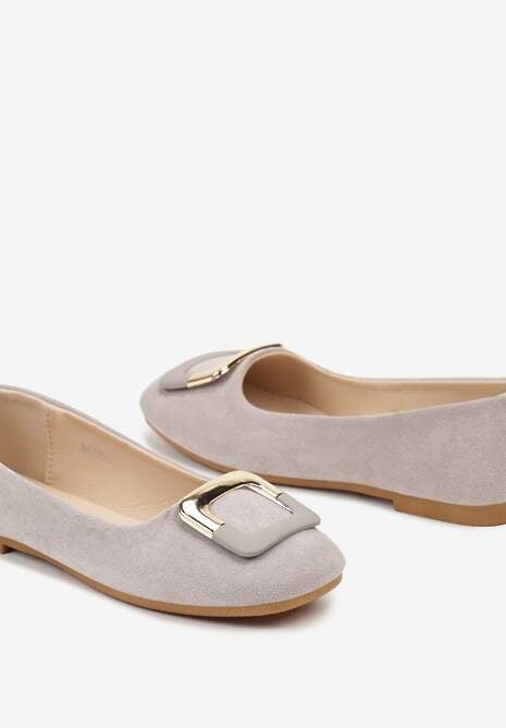 Szare Casualowe Balerinki na Płaskiej Podeszwie z Metaliczną Aplikacją Chrissti