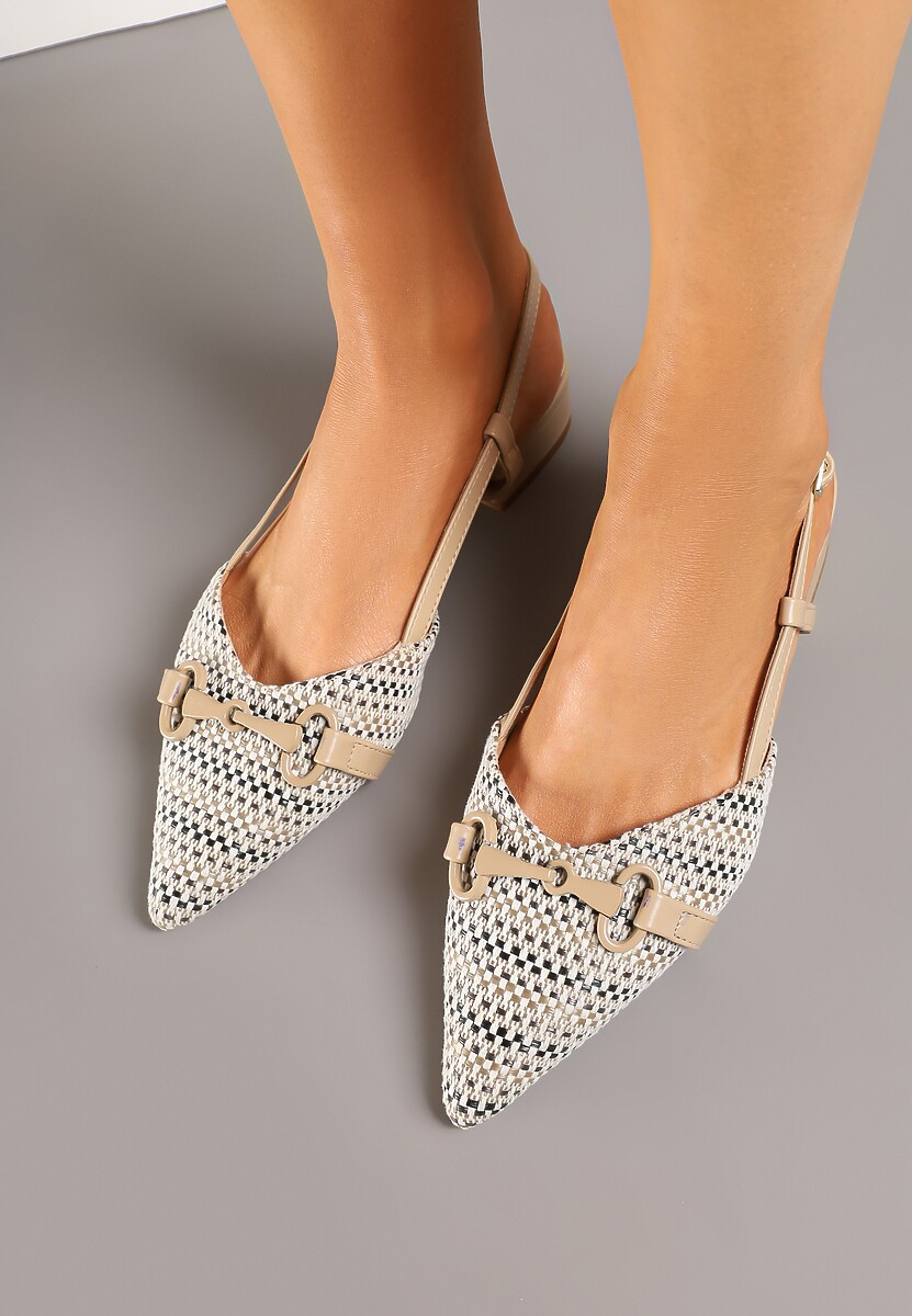 Ciemnobeżowe Sandały Vices Slingback Ozdobione Klamrą i Plecionką Nilasiela