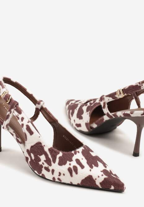 Brązowe Sandały Vices w Krowie Łaty na Szpilce Slingback Raleira