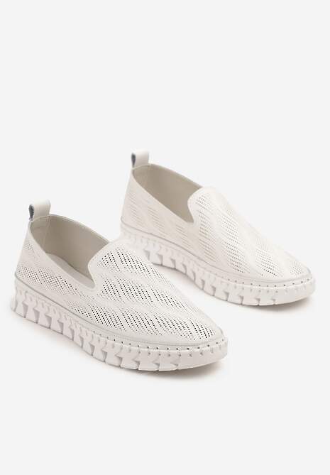 Białe Tenisówki ze Skóry Naturalnej Zdobione Perforacją Gonessea
