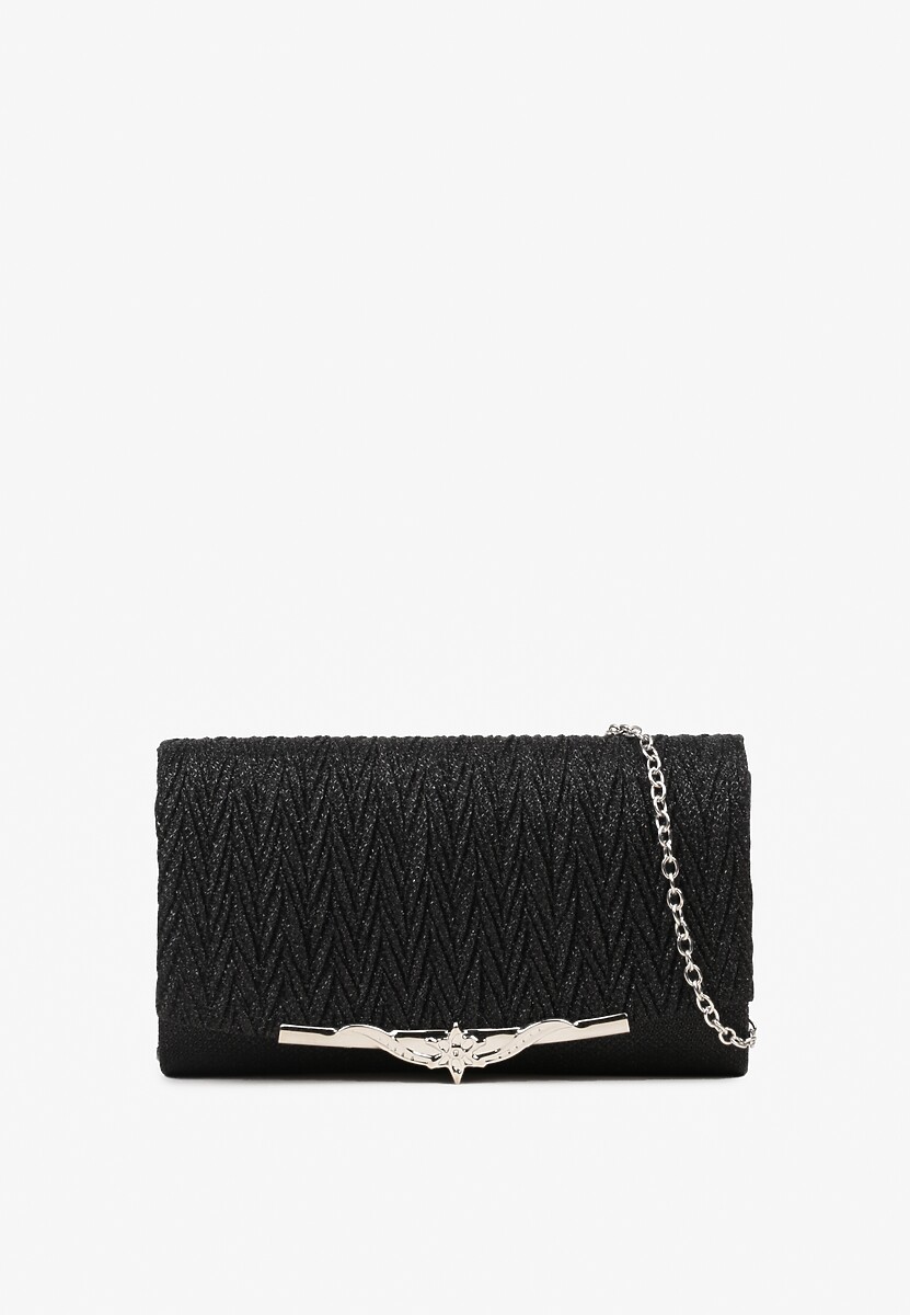 Czarna Brokatowa Torebka Kopertówka Desolle