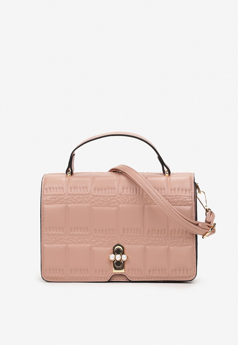 Różowa Pikowana Torebka na Ramię z Odpinanym Paskiem i Magnetycznym Zapięciem Eidema