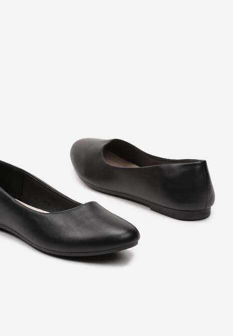 Czarne Płaskie Balerinki z Imitacji Skóry Wsuwane z Okrągłym Noskiem  Jemenna