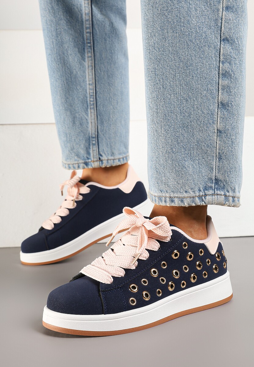 Granatowe Sneakersy z Ozdobnymi Nitami Feloriela