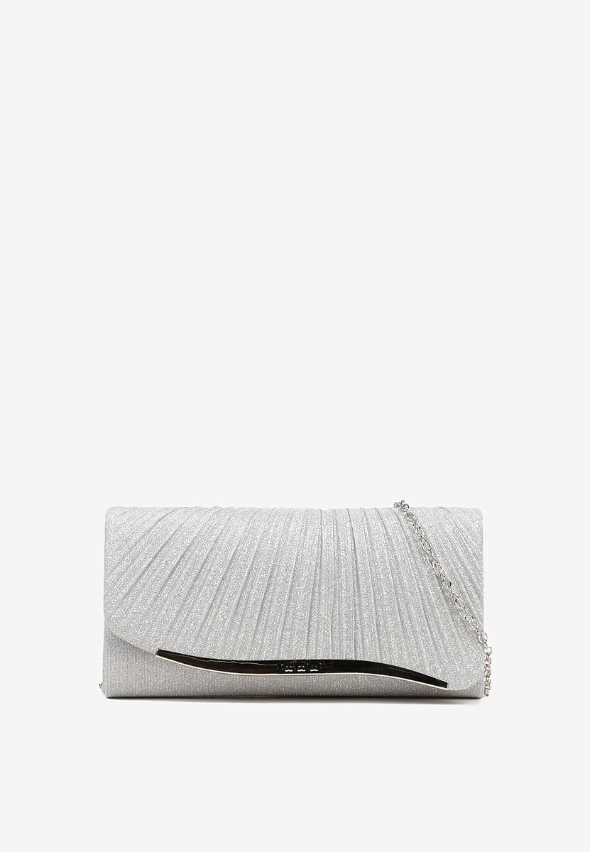 Czarna Torebka Kopertówka z Łańcuszkiem Aplikacją i Metalicznymi Przeszyciami Fonitie