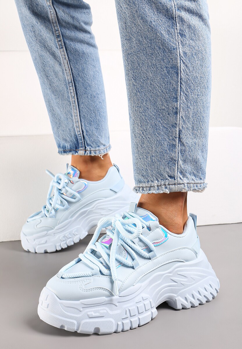 Niebieskie Sneakersy z Grubymi Sznurówkami na Niskiej Platformie Lasandre